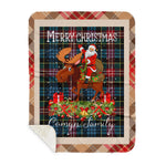 Personalized Gift Plaid Tartan Blanket Clan Comyn With Moose Lover Xmas Gift Santa Riding Buffalo Plaid Christmas Sherpa Blanket