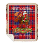 Personalized Gift Plaid Tartan Blanket Clan Wishart With Moose Lover Xmas Gift Santa Riding Buffalo Plaid Christmas Sherpa Blanket
