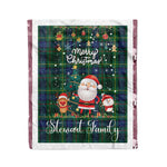 Personalized Gift Tartan Plaid Blanket Clan Stewart Hunting Modern With Funny Santa Snowman Reindeer Merry Christmas Fleece Blanket, Home Living Room, Plaid Blanket, Tartan Blanket, Scottish Blanket, Buffalo fleece blanket, Christmas Blanket