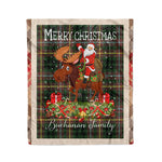 Personalized Gift Plaid Tartan Blanket Clan Buchanan Hunting With Moose Lover Xmas Gift Santa Riding Christmas Fleece Blanket