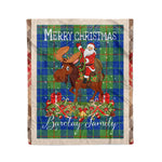 Personalized Gift Plaid Tartan Blanket Clan Barclay Hunting Ancient With Moose Lover Xmas Gift Santa Riding Christmas Fleece Blanket