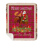 Personalized Gift Plaid Tartan Blanket Clan Lumsden Of Clova With Moose Lover Xmas Gift Santa Riding Buffalo Plaid Christmas Sherpa Blanket