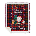 Personalized Gift Tartan Plaid Blanket Clan Broun With Funny Santa Snowman Reindeer Merry Christmas Gift Sherpa Blanket, blue plaid sherpa blanket,blue tartan sherpa blanket,Buchan,buffalo plaid sherpa blanket,christmas sherpa blanket,Christmas Throw Blanket