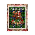 Personalized Gift Plaid Tartan Blanket Clan Rollo With Moose Lover Xmas Gift Santa Riding Christmas Fleece Blanket