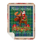 Personalized Gift Plaid Tartan Blanket Clan Duncan Ancient With Moose Lover Xmas Gift Santa Riding Buffalo Plaid Christmas Sherpa Blanket