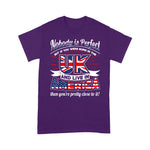 Scotstee Shop - UK USA Flag Nobody Is Perfect Born UK Expat Joke 4th Of July Shirt