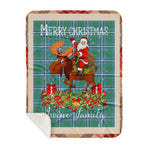 Personalized Gift Plaid Tartan Blanket Clan Irvine With Moose Lover Xmas Gift Santa Riding Buffalo Plaid Christmas Sherpa Blanket
