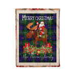 Personalized Gift Plaid Tartan Blanket Clan MacThomas Modern With Moose Lover Xmas Gift Santa Riding Christmas Fleece Blanket