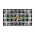 Doormat - Welcome Mat Scottish Clan Badge Douglas Grey Tartan Door Mat, Plaid Doormat With Thistle and Two Lion Scottish