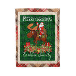 Personalized Gift Plaid Tartan Blanket Clan Erskine Hunting With Moose Lover Xmas Gift Santa Riding Christmas Fleece Blanket