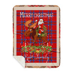 Personalized Gift Plaid Tartan Blanket Clan Rait With Moose Lover Xmas Gift Santa Riding Buffalo Plaid Christmas Sherpa Blanket