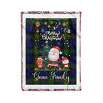Personalized Gift Tartan Plaid Blanket Clan Gunn With Funny Santa Snowman Reindeer Merry Christmas Fleece Blanket, Christmas Blanket, Plaid Blanket, Tartan Blanket,Scottish Blanket