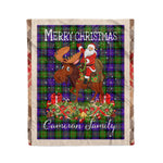 Personalized Gift Plaid Tartan Blanket Clan Cameron With Moose Lover Xmas Gift Santa Riding Christmas Fleece Blanket