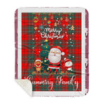 Personalized Gift Tartan Plaid Blanket Clan Cumming With Funny Santa Snowman Reindeer Merry Christmas Gift Sherpa Blanket, blue plaid sherpa blanket,blue tartan sherpa blanket,Buchan,buffalo plaid sherpa blanket,christmas sherpa blanket,Christmas Throw Blanket