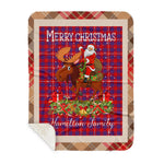 Personalized Gift Plaid Tartan Blanket Clan Hamilton With Moose Lover Xmas Gift Santa Riding Buffalo Plaid Christmas Sherpa Blanket