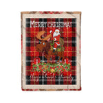 Personalized Gift Plaid Tartan Blanket Clan Marjoribanks With Moose Lover Xmas Gift Santa Riding Christmas Fleece Blanket