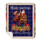 Personalized Gift Plaid Tartan Blanket Clan Crichton With Moose Lover Xmas Gift Santa Riding Buffalo Plaid Christmas Sherpa Blanket