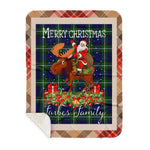 Personalized Gift Plaid Tartan Blanket Clan Forbes Modern With Moose Lover Xmas Gift Santa Riding Buffalo Plaid Christmas Sherpa Blanket