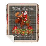 Scotstee Shop - Sherpa Blanket - Personalized Gift Plaid Tartan Blanket Clan Outlander Fraser With Moose Lover Xmas Gift Santa Riding Buffalo Plaid Christmas Blanket