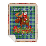 Personalized Gift Plaid Tartan Blanket Clan Learmonth With Moose Lover Xmas Gift Santa Riding Buffalo Plaid Christmas Sherpa Blanket
