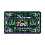 Doormat - Welcome Mat Scottish Clan Badge Ferguson of Balquhidder Tartan Door Mat, Plaid Doormat With Thistle and Two Lion Scottish