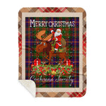 Personalized Gift Plaid Tartan Blanket Clan Cochrane With Moose Lover Xmas Gift Santa Riding Buffalo Plaid Christmas Sherpa Blanket