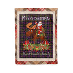 Personalized Gift Plaid Tartan Blanket Clan MacDonald Modern With Moose Lover Xmas Gift Santa Riding Christmas Fleece Blanket