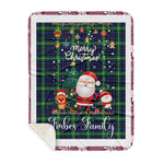 Personalized Gift Tartan Plaid Blanket Clan Forbes Lyon Court With Funny Santa Snowman Reindeer Merry Christmas Gift Sherpa Blanket, blue plaid sherpa blanket,blue tartan sherpa blanket,Buchan,buffalo plaid sherpa blanket,christmas sherpa blanket,Christmas Throw Blanket