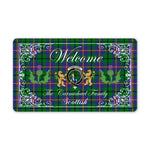 Doormat - Welcome Mat Scottish Clan Carmichael Tartan Door Mat, Plaid Doormat With Thistle and Two Lion Scottish