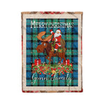 Personalized Gift Plaid Tartan Blanket Clan Gunn Ancient With Moose Lover Xmas Gift Santa Riding Christmas Fleece Blanket