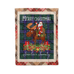Personalized Gift Plaid Tartan Blanket Clan Sinclair Hunting Modern With Moose Lover Xmas Gift Santa Riding Christmas Fleece Blanket