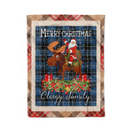 Personalized Gift Plaid Tartan Blanket Clan Clergy Blue With Moose Lover Xmas Gift Santa Riding Christmas Fleece Blanket