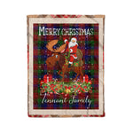Personalized Gift Plaid Tartan Blanket Clan Tennant With Moose Lover Xmas Gift Santa Riding Christmas Fleece Blanket