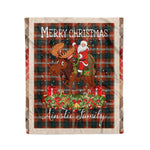 Personalized Gift Plaid Tartan Blanket Clan Ainslie With Moose Lover Xmas Gift Santa Riding Christmas Fleece Blanket
