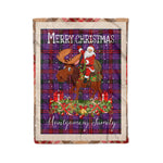 Personalized Gift Plaid Tartan Blanket Clan Montgomery Modern With Moose Lover Xmas Gift Santa Riding Christmas Fleece Blanket