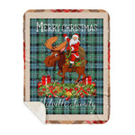 Personalized Gift Plaid Tartan Blanket Clan Melville Hunting With Moose Lover Xmas Gift Santa Riding Plaid Christmas Sherpa Blanket