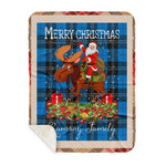 Personalized Gift Plaid Tartan Blanket Clan Ramsay Blue Ancient With Moose Lover Xmas Gift Santa Riding Buffalo Plaid Christmas Sherpa Blanket