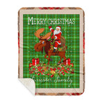 Personalized Gift Plaid Tartan Blanket Clan Forrester Hunting With Moose Lover Xmas Gift Santa Riding Buffalo Plaid Christmas Sherpa Blanket