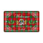 Doormat - Welcome Mat Scottish Clan Badge Chisholm Tartan Door Mat, Plaid Doormat With Thistle and Two Lion Scottish