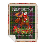Personalized Gift Plaid Tartan Blanket Clan Carruthers With Moose Lover Xmas Gift Santa Riding Buffalo Plaid Christmas Sherpa Blanket