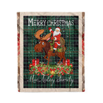 Personalized Gift Plaid Tartan Blanket Clan MacAulay Hunting With Moose Lover Xmas Gift Santa Riding Christmas Fleece Blanket