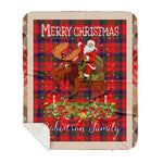 Personalized Gift Plaid Tartan Blanket Clan Robertson Modern With Moose Lover Xmas Gift Santa Riding Buffalo Plaid Christmas Sherpa Blanket