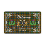 Doormat - Welcome Mat Scottish Clan Chisholm Hunting Tartan Door Mat, Plaid Doormat With Thistle and Two Lion Scottish