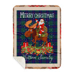 Personalized Gift Plaid Tartan Blanket Clan Hutton With Moose Lover Xmas Gift Santa Riding Buffalo Plaid Christmas Sherpa Blanket