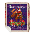 Personalized Gift Plaid Tartan Blanket Clan Pride Of Glencoe With Moose Lover Xmas Gift Santa Riding Buffalo Plaid Christmas Sherpa Blanket