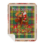 Personalized Gift Plaid Tartan Blanket Clan MacMillan Old Ancient With Moose Lover Xmas Gift Santa Riding Plaid Christmas Sherpa Blanket