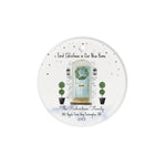 Scotstee Shop - Circle Ceramic Ornament (2 sided) - Personalize Name Family Christmas In New Home Watercolor Teal Door Wreath Ceramic Ornament