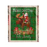 Personalized Gift Plaid Tartan Blanket Clan Tribe of Mar With Moose Lover Xmas Gift Santa Riding Christmas Fleece Blanket