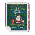 Personalized Gift Tartan Plaid Blanket Clan Lammie With Funny Santa Snowman Reindeer Merry Christmas Gift Sherpa Blanket, blue plaid sherpa blanket,blue tartan sherpa blanket,Buchan,buffalo plaid sherpa blanket,christmas sherpa blanket,Christmas Throw Blanket