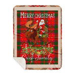 Personalized Gift Plaid Tartan Blanket Clan Crief District With Moose Lover Xmas Gift Santa Riding Buffalo Plaid Christmas Sherpa Blanket